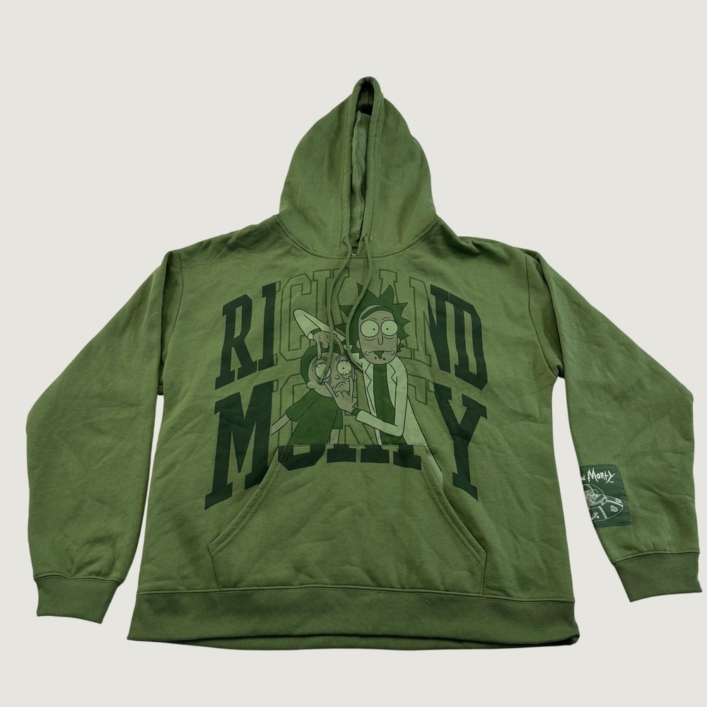 Freeze Rick and Morty Mens Large Green Graphic Pullover Hoodie Adult Swim
